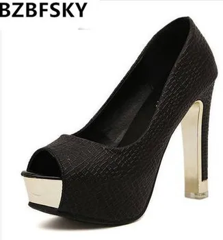 

BZBFSKY High quality summer sping sexy fashion peep simple sandals all-match rough simple pumps women square high heels shoes