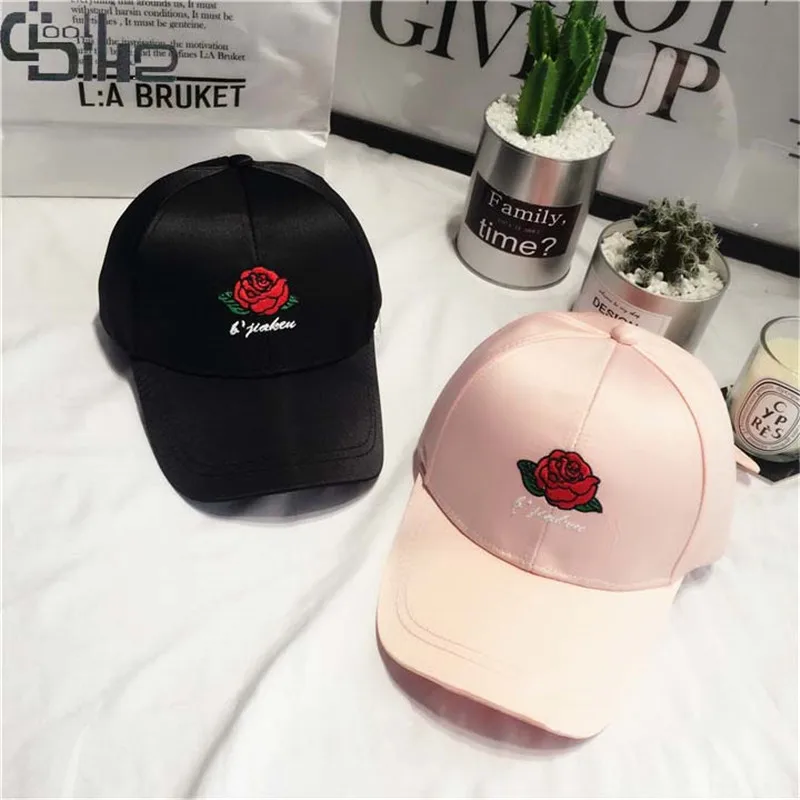 Top Quality Women Baseball Caps Rose Embroidery Bones Snapback Cap