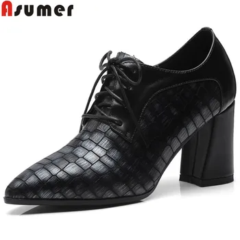 

ASUMER 2020 hot sale new spring autumn shoes woman pointed toe lace up genuine leather shoes high heels shoes prom wedding shoes