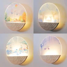 Creative LED wall lamp modern simple wood painting bedside bedroom living room aisle lamp chinese modern fabric wall lamp suitable hotels guesthouses homes bedroom living room and other places aisle
