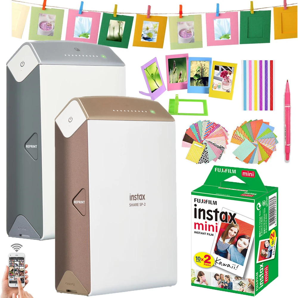 

Fujifilm Instax Share SP-2 Mobile Smartphone Printer Instant Film Photo Instax Printers Silver / Gold with Instax Mini Film Kits