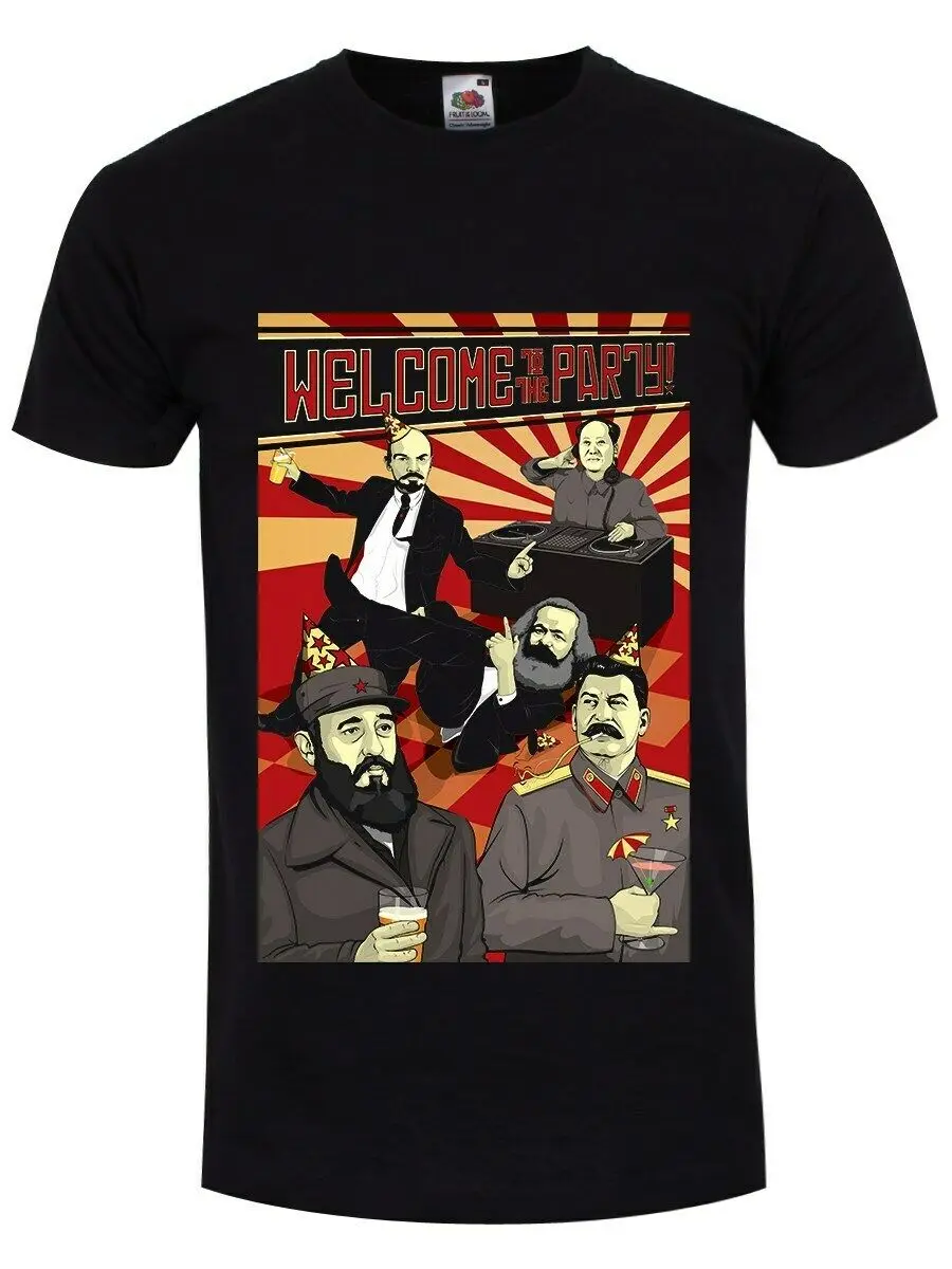 

Welcome To The Political Party Lenin Karl Marx Fidel Castro Funny Black Men'S Fashion 2019 Summer Hip Pop Funny Summer Tee Shirt