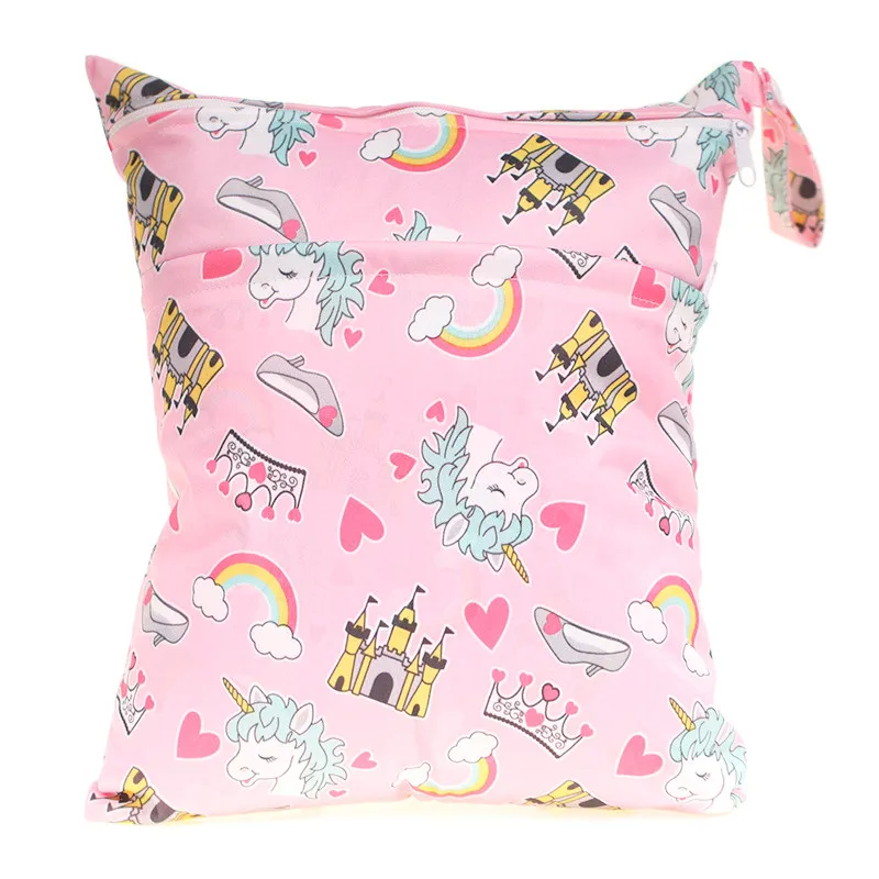 

Hot Sale Unicorn Wet Dry Bag With Two Zippered Baby Diaper Bag Nappy Bag Waterproof Reusable Washable Grey Gray Chevron Zigzag
