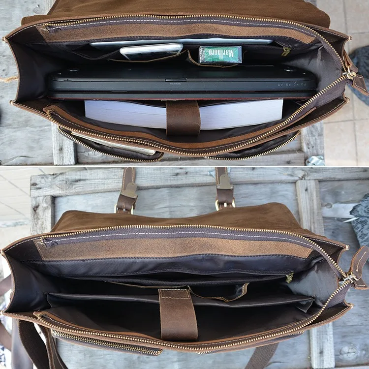 Мужской кожаный портфель Crazy horse коричневый 1" ноутбук из натуральной кожи сумка из коровьей кожи деловая сумка для работы сумка для ПК