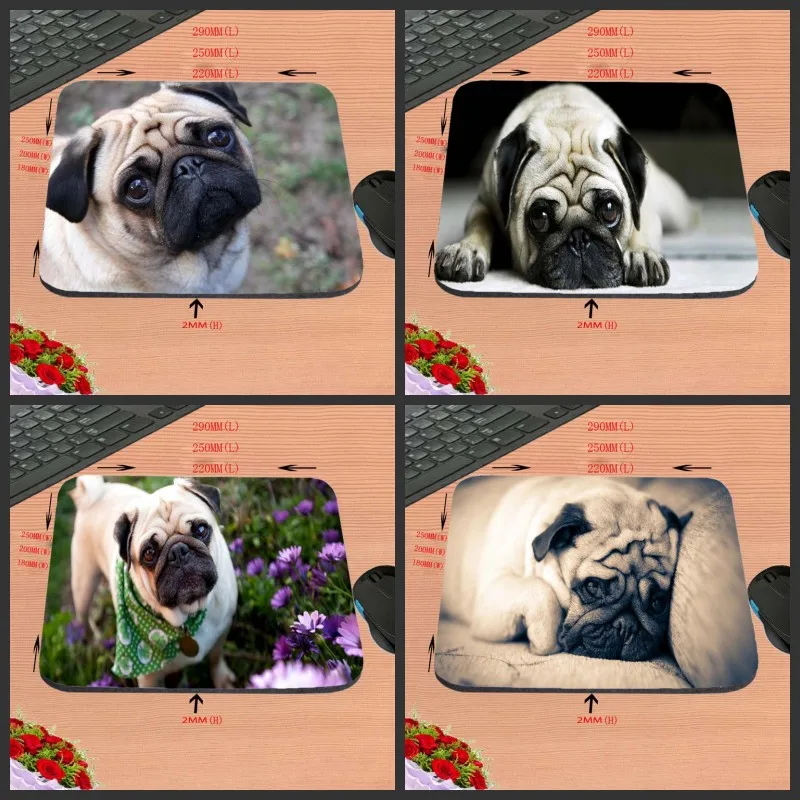 New Arrival Fashion Customized Cute Pug Dog Coe Mouse Pad aming ear Anti-Slip Durable Rubber Mousepad for PC Optal Mouse