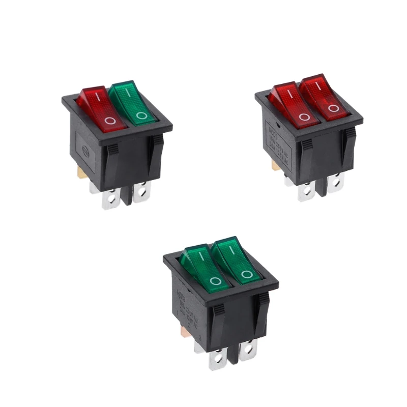 

Double Boat Rocker Switch 6 Pin On-Off With Green Red Light 20A 125VAC