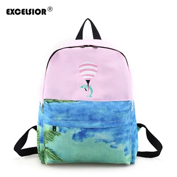 

EXCELSIOR On Sale Fashion Female Backpack Quality Embroidered Canvas Women's Backpacks Cute Dolphin School Bags for Teenagers