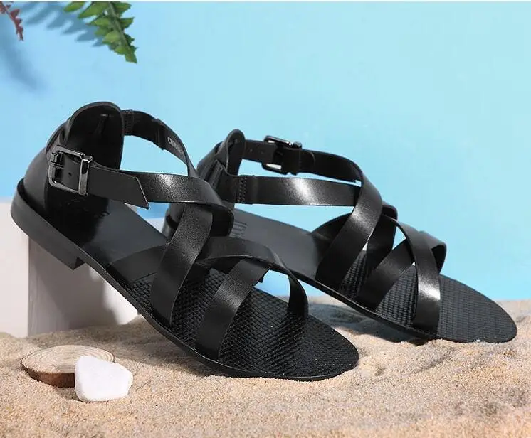 

Summer new style Top Quality Mens Sandals Summer Casual Shoes For Men Fashion Flat Man Sandals Black