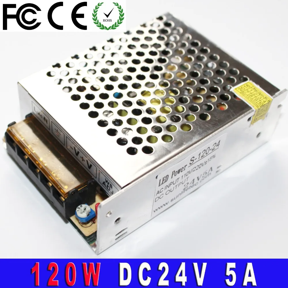 Universal 24V 5A 120W Regulated Switching Power Supply Transformer 100-240V AC to DC For LED Strip Light Lighting CNC CCTV MOTOR