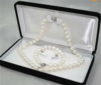 

Women's Wedding Wholesale 8-9MM White A Akoya Cultured Pearl Necklace Bracelet Earring Set real mujer fine qualitynoble lady's
