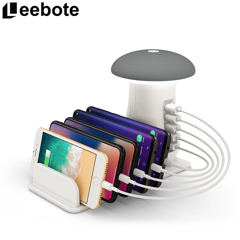 Leebote متعددة USB الهاتف شاحن ليلة الفطر مصباح حامل محطة شحن QC 3.0 سريعة شاحن للهاتف المحمول و اللوحي Leebote متعددة USB الهاتف شاحن ليلة الفطر مصباح حامل محطة شحن QC 3.0 سريعة شاحن للهاتف المحمول و اللوحي