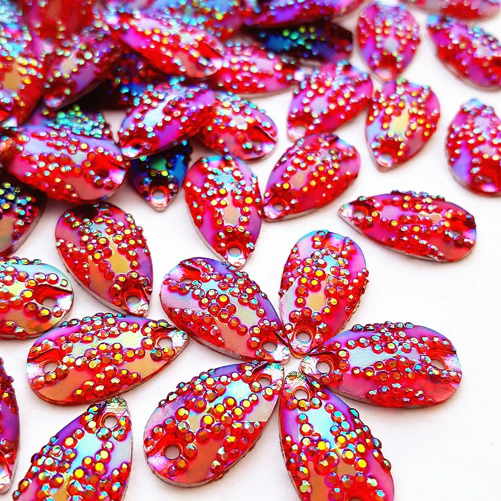Resin Red AB 11x18mm Sew On Loose Wedding Decorative Beads Crystal