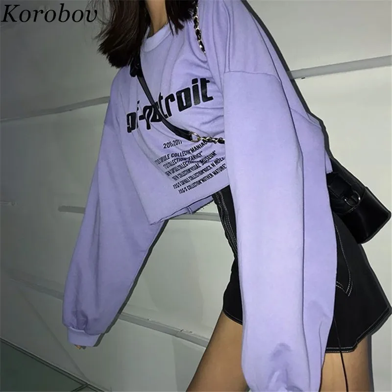 Korobov Print Letters Short Sweatshirts Women Tops Loose