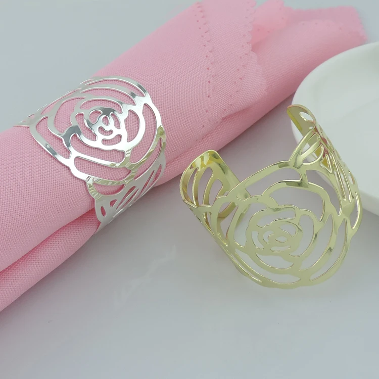 Golden rose napkin rings metal napkin rings napkin holder for Hotel