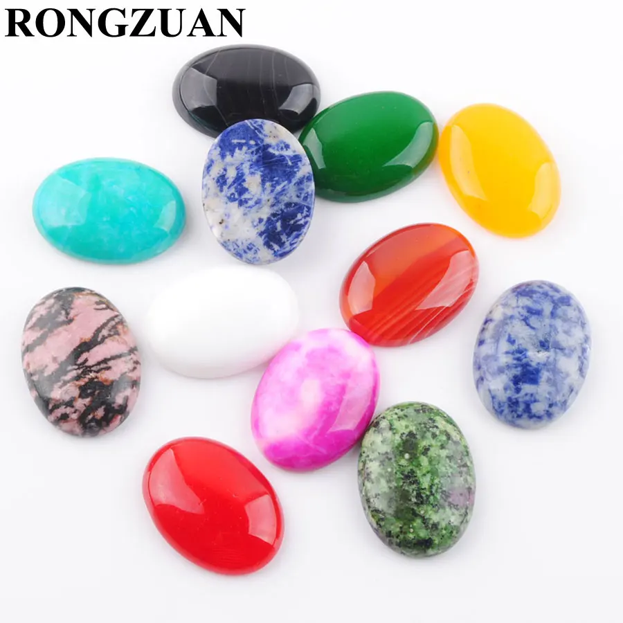 

RONGZUAN Natural Stone Cabochon CAB Oval Agates Jades Jaspers Amazonite Flat Back Beads 22x30mm No Hole Jewelry Making TBU333
