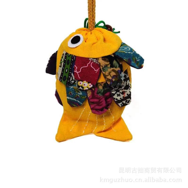 

Folk-custom Manual Wallet Cell Phone Bag Cartoon Small Fish Cloth Purse Woman Wallets 3 Pieces Wholesale Support Drop Shipping