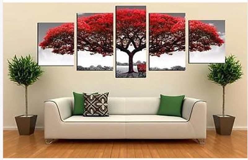 

Modern Indoor Decor Framed Red Tree print canvas decoration 5 pieces