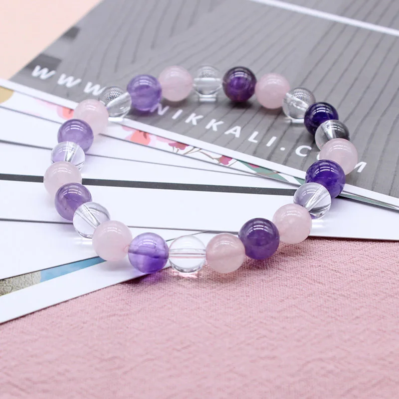 Модные браслеты с натуральным камнем фиолетового и розового цвета, браслеты и браслеты для женщин, бусины ручной работы, браслеты, аксессуары - Окраска металла: Beads 8mm