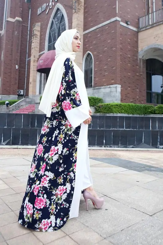 Большие размеры 2019 Весна abaya Kimonos Musulmane женское длинное цветочное длинный кардиган платье Дубай турецкий исламский, арабский молитвенный