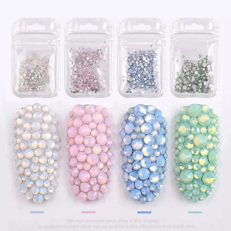 

1 Pack Glass 3d Nail art Rhinestones Mixed Size (SS4-SS20) Colorful Opal Nail Art Decorations Glitter Gems 3D Accessory