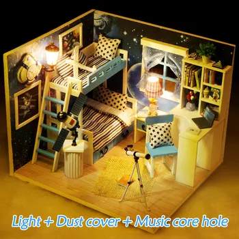 

DIY wodd House Miniature Mini My little house villa Model Creative Diary Building Kits with Funitures doll house toys Girls Gift