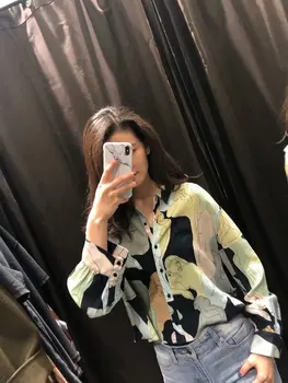 

2019 Spring new fashion women's printed long-sleeved shirt