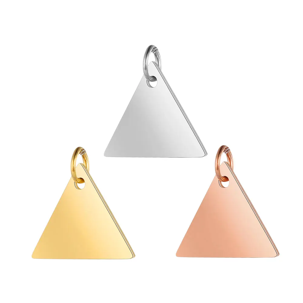 cheap 5pcs lot 100% Stainless Steel Mirror Polished 15mm Triangle Tag Charm Pendant for Bracelet Necklace Jewelry Making Tag