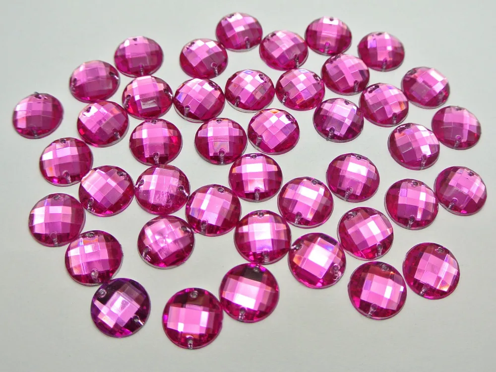 

200 Hot Pink Flatback Acrylic Rhinestone Round Button 12mm Sew on bead