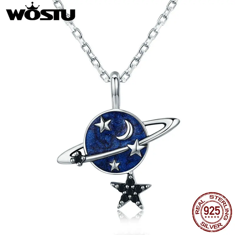 WOSTU Дизайн Настоящее 925 пробы Серебряная планета Подвеска Ожерелье для девочек женские роскошные серебряные ювелирные изделия подарок CQN230