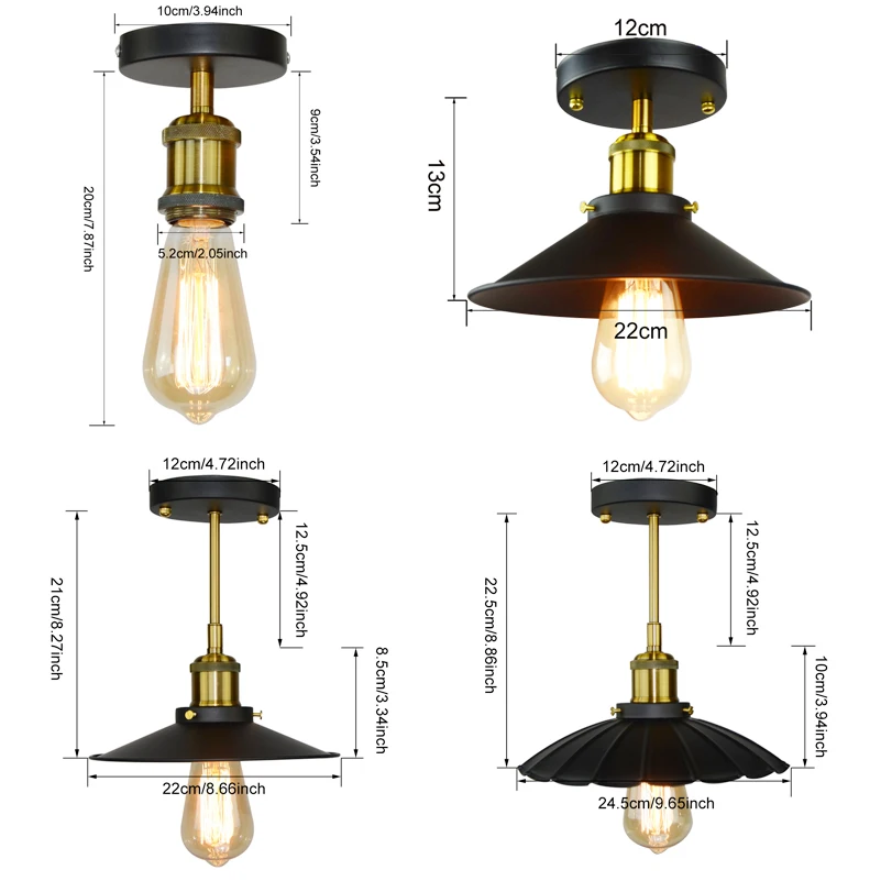 Blueking винтажные потолочные светильники Лофт металл черный E27 edison светодиодные