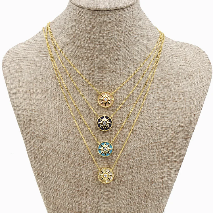 

High Quality Hot Exquisite Copper Plated Shells and Synthetic Stone Star Plate Drilling Necklace 4 Colors