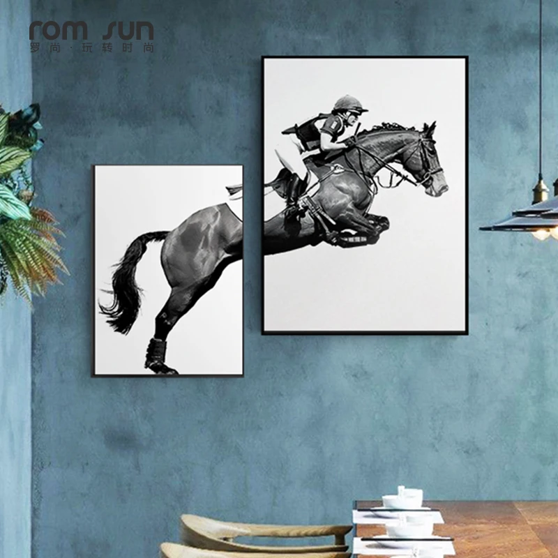 

Black And White Knight Horse Canvas Painting Minimalist Poster Print Wall Art Mural For Living Room Nordic Style Home Decoration
