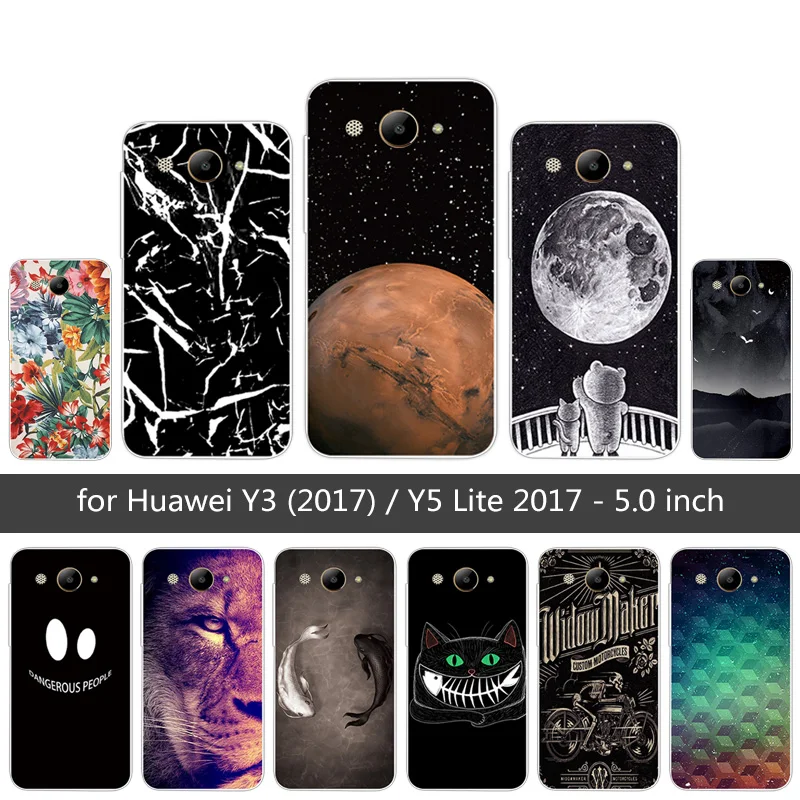 5.0&quot for Huawei Y3 2017 Back Matte Cover Clear TPU Y5 Lite MT6737M CRO-L02 Fitted Lion Phone Case |