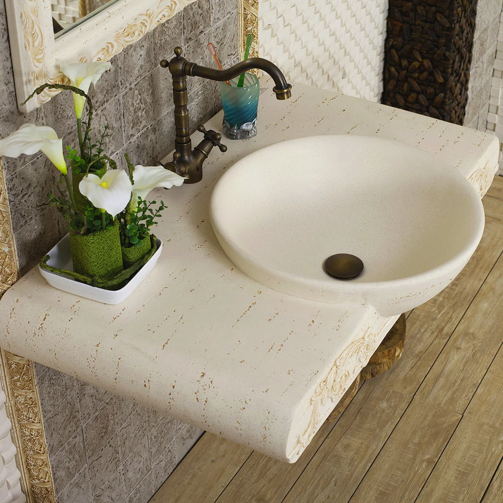 

Meaka fashion wall mounted wash basin artificial stone carved wall-mounted xianlianchi
