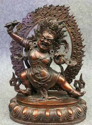 

Fast shipping 11" Chinese Pure Bronze Buddhiam Temple Vajra Mahakala Buddha Dharmapala Statue