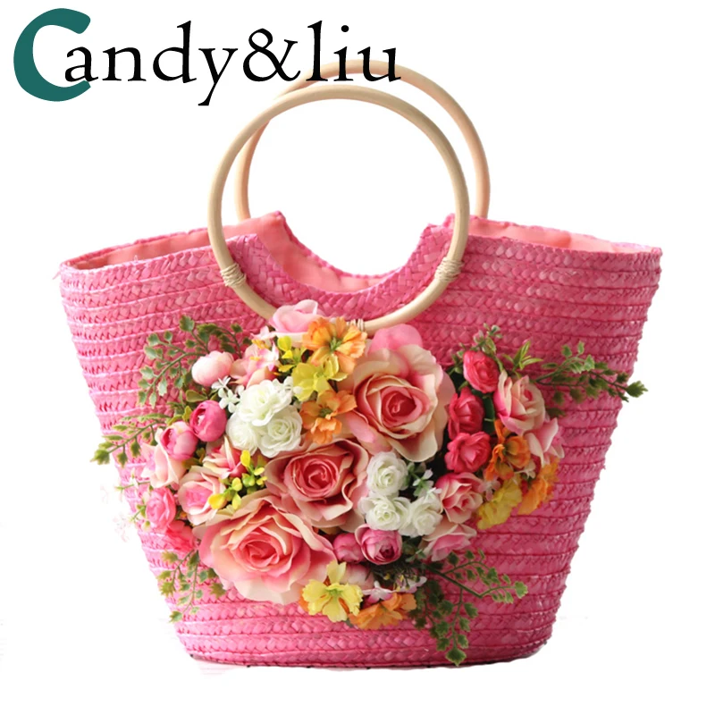

bags woman lady sweety style straw bag for trip travel on beach original design pink hat bag beach beach photo pink color