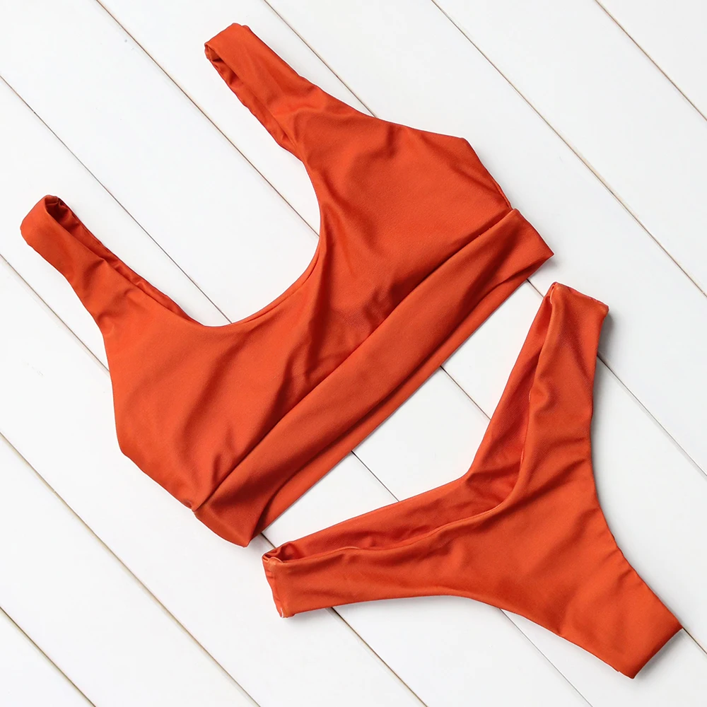 

Solid Bikini Set Swimwear High Cut Women Swimsuits Bikini Beachwear Push Up Padded Bathing Suit Biquini Low Waist Swimming Sui