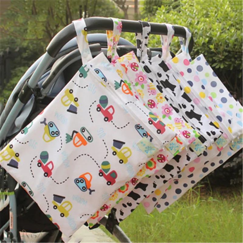 

Baby Diaper Bag Infant Waterproof Reusable Wet Dry Bag Print Pocket Nappy Bag Travel Single Layer Diaper Bag with Zipper