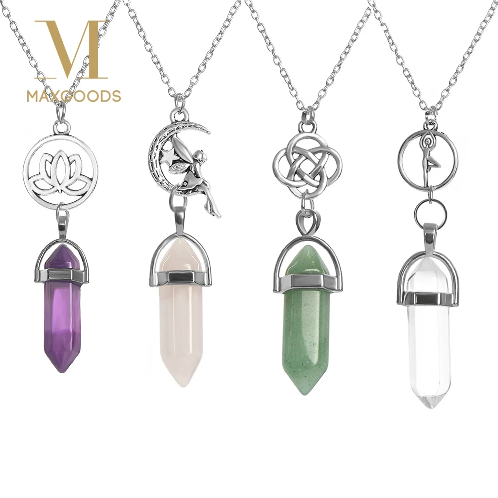 

1 Pcs Fluorite Necklace Pendant Natural Stone Quartz Bullet Hexagonal Point Pendulum Column Reiki Healing Chakra Jewelry