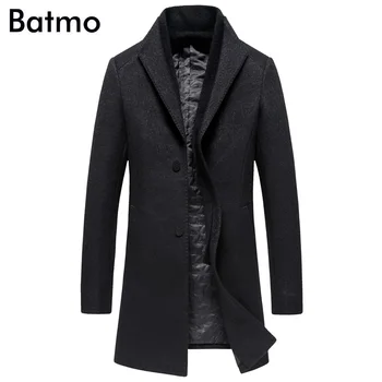 

BATMO 2019 new arrival winter high quality wool smart casual thicked black trench coat men,men's long jackets ,plus-size 99850