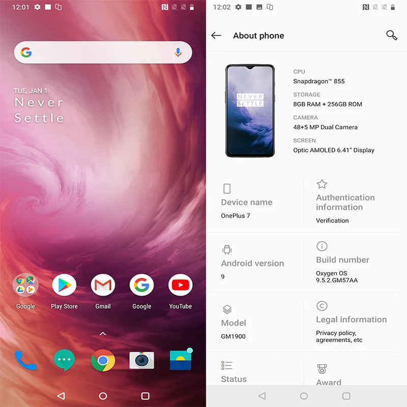 Глобальная прошивка мобильного телефона Oneplus 7 6,41 дюймов AMOLED 48MP камеры кислородная ОС Snapdragon 855 разблокировка экрана NFC 3700 мАч