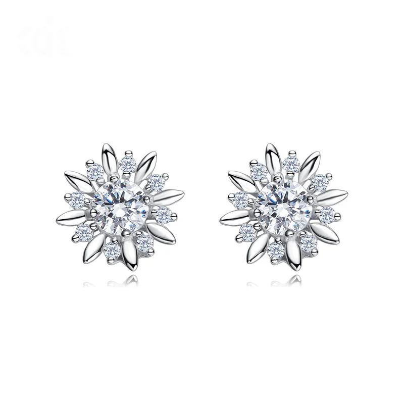 

European and American creative glitter flower s925 sterling silver ear stud embellished with crystals from Swarovski