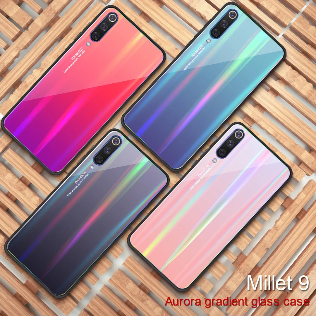 

Laser Tempered Glass Phone Case For Xiaomi Mi 9 Se Xiaomi Mi6X Aurora Gradient Colorful Cover Shell Luxury Brand For Mi8 Se Case