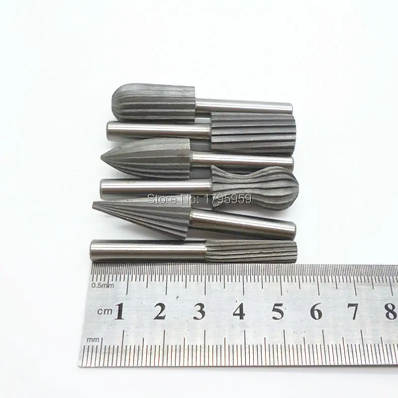New 6 PCS Engraving Bit Cutter Burr 14 6mm Shank  Wood Carving Rotary Tools Milling Cutter Hss Carbide Cutter Rotary File Set (6)
