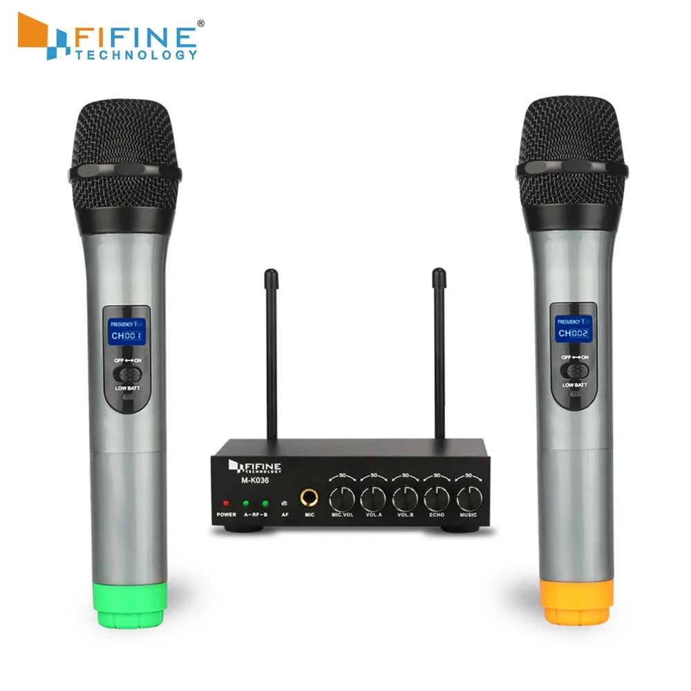Двухканальная микрофонная система Fifine UHF с двумя беспроводными ручными