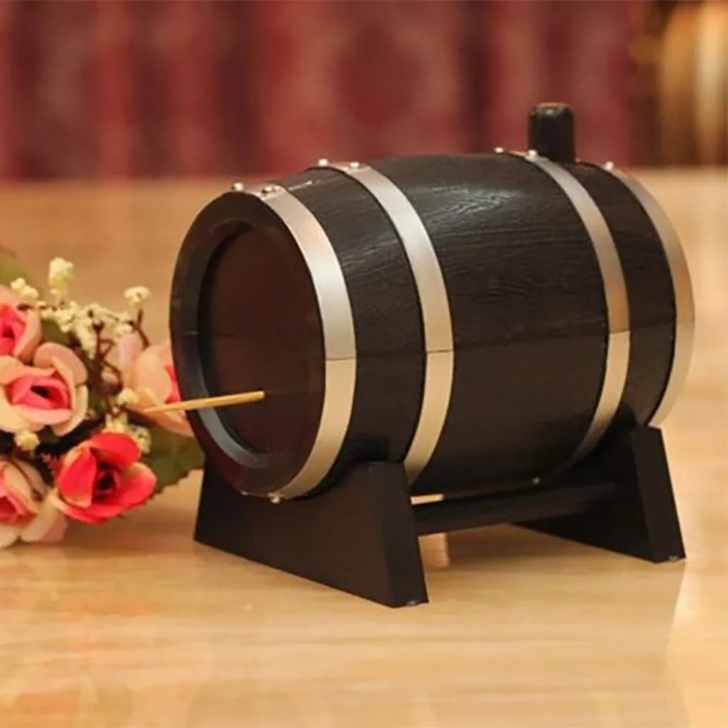 

Automatic Wine Barrel Toothpick Holder Hand Pressing Toothpick Container Box Dispenser Holder Household Organizer Desk Decors &c