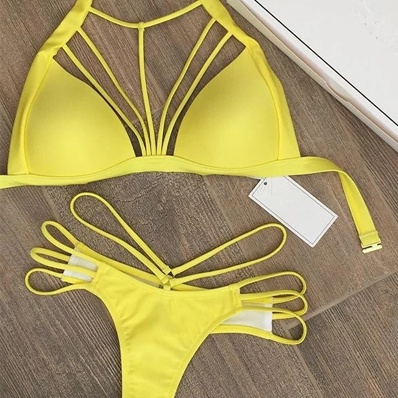 

Fashion Two Piece Set Lace Up Bandage Strap Slim Sexy Women Beach Swimsuit Swimwear Lingerie Lenceria Bra Bathing Suit Bikini