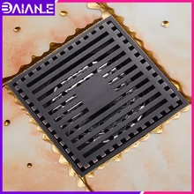 Bathroom Floor Drain Cover Square Brass Tile Insert Balcony Toilet Black Shower Drainer Strainer Anti-odor Floor Waste Grates