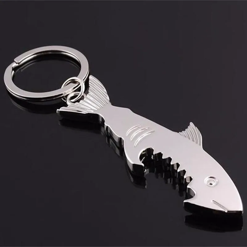 Shark Shaped Bottle Opener Keychain Shaped Silver Color Key Ring Beer
