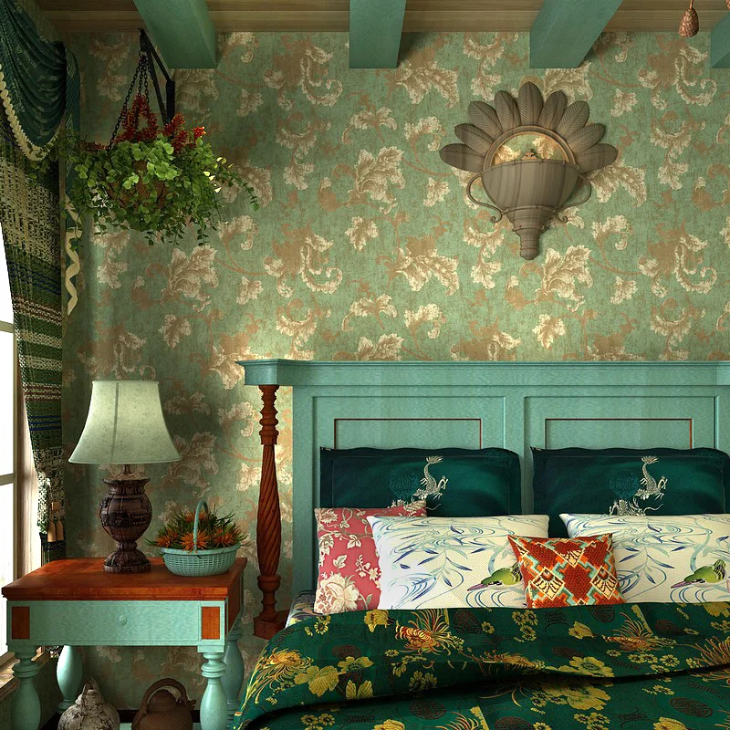 

American rural idyll wallpaper sitting bedroom Europe type restoring ancient ways green leaf Chinese trumpet creeper wallpaper